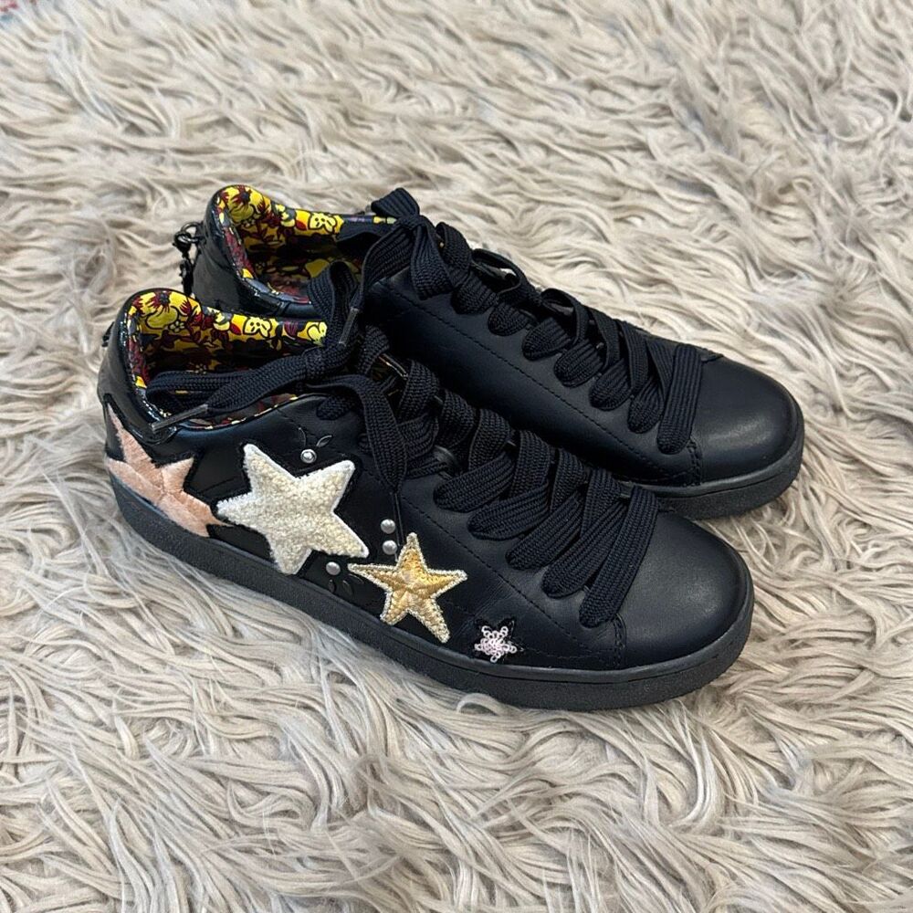Coach star patch black leather sneakers size 9.5